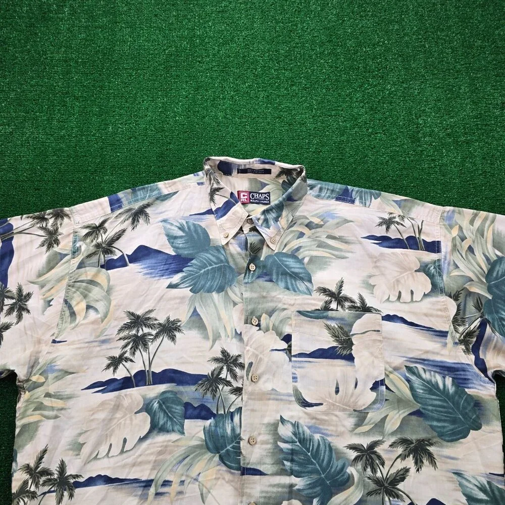 Chaps Ralph Lauren Shirt Mens 3XL Floral Button‎ Up Vintage Y2K Hawaiian Beach